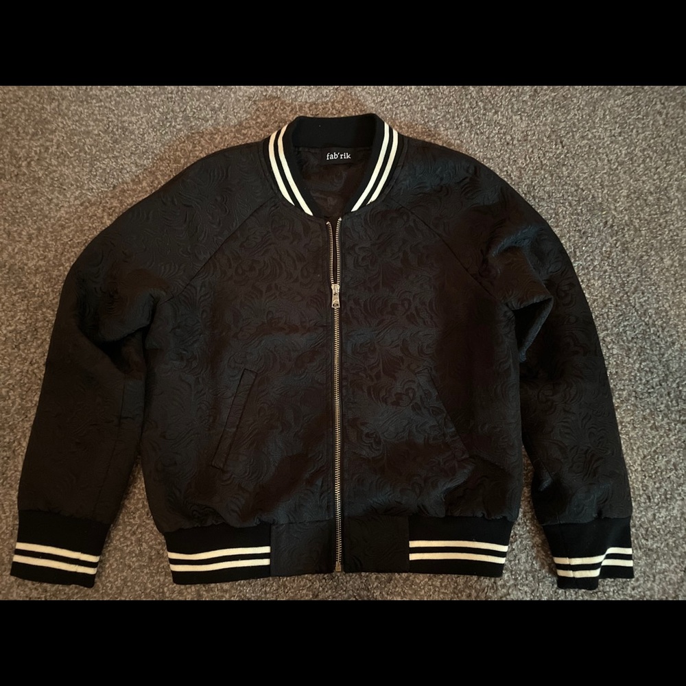 Fab’rik Black Embossed Bomber Jacket size Small